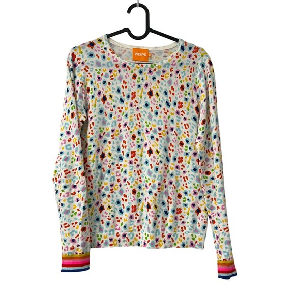 Wispr by Brodie Multicolor Animal Print Rainbow Cotton Silk Pullover Sweater XS - Picture 1 of 6